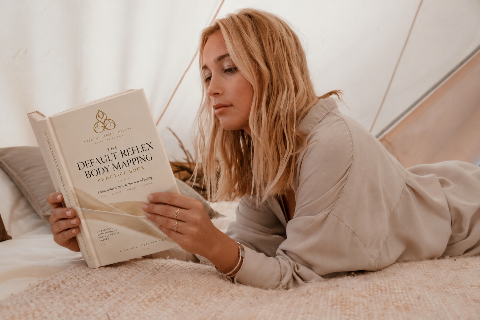 Woman reading about default reflex therapy